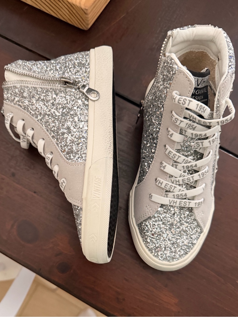 Girls Vintage Havana Silver Glitter High-Top Sneakers - Picture 2 of 4
